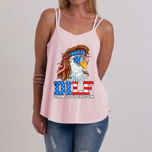 Dilf Damn I Love Freedom Eagle Funny Patriotic 4th Of July Women's Strappy Tank