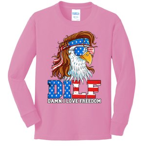 Dilf Damn I Love Freedom Eagle Funny Patriotic 4th Of July Kids Long Sleeve Shirt