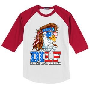 Dilf Damn I Love Freedom Eagle Funny Patriotic 4th Of July Kids Colorblock Raglan Jersey