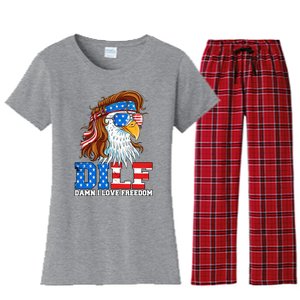 Dilf Damn I Love Freedom Eagle Funny Patriotic 4th Of July Women's Flannel Pajama Set