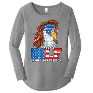 Dilf Damn I Love Freedom Eagle Funny Patriotic 4th Of July Women's Perfect Tri Tunic Long Sleeve Shirt