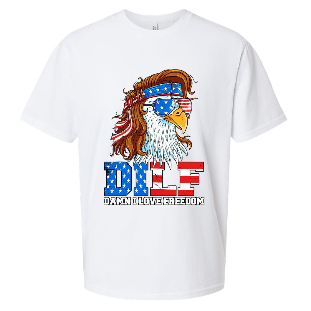 Dilf Damn I Love Freedom Eagle Funny Patriotic 4th Of July Sueded Cloud Jersey T-Shirt