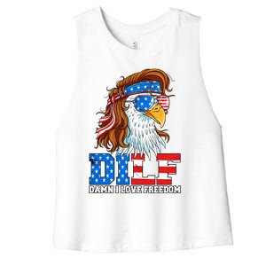 Dilf Damn I Love Freedom Eagle Funny Patriotic 4th Of July Women's Racerback Cropped Tank