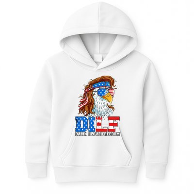 Dilf Damn I Love Freedom Eagle Funny Patriotic 4th Of July Kids Hoodie