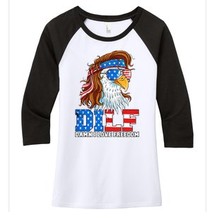 Dilf Damn I Love Freedom Eagle Funny Patriotic 4th Of July Women's Tri-Blend 3/4-Sleeve Raglan Shirt