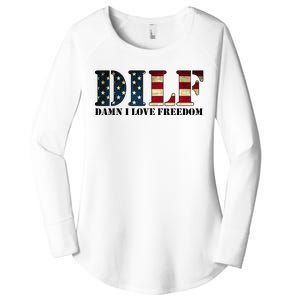 DILF Damn I Love Freedom Funny Patriotic USA Flag Women's Perfect Tri Tunic Long Sleeve Shirt