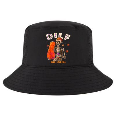 Dilf Dude I Love Fall Skeleton Pumpkin Halloween Customs Cool Comfort Performance Bucket Hat