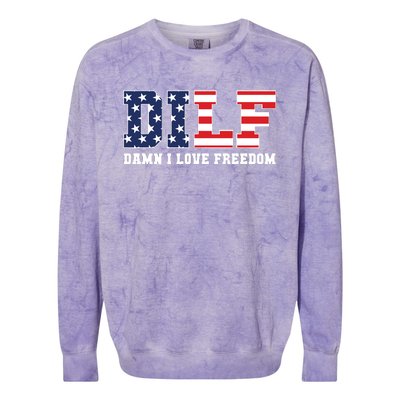 Dilf Damn I Love Freedom Funny Patriotic 4th Of July Colorblast Crewneck Sweatshirt