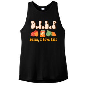 Dilf Damn I Love Fall Funny Pumpkin Autumn Lover Ladies PosiCharge Tri-Blend Wicking Tank