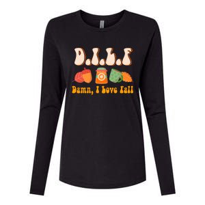 Dilf Damn I Love Fall Funny Pumpkin Autumn Lover Womens Cotton Relaxed Long Sleeve T-Shirt