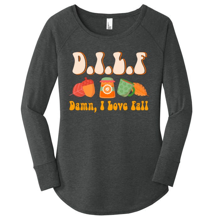 Dilf Damn I Love Fall Funny Pumpkin Autumn Lover Women's Perfect Tri Tunic Long Sleeve Shirt