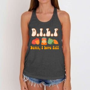 Dilf Damn I Love Fall Funny Pumpkin Autumn Lover Women's Knotted Racerback Tank