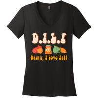 Dilf Damn I Love Fall Funny Pumpkin Autumn Lover Women's V-Neck T-Shirt