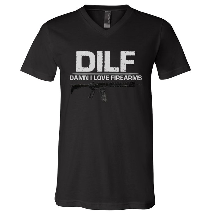 dilf damn i love firearms V-Neck T-Shirt