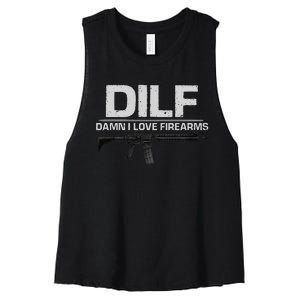 dilf damn i love firearms Women's Racerback Cropped Tank