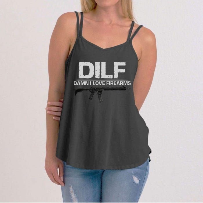 dilf damn i love firearms Women's Strappy Tank