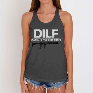 dilf damn i love firearms Women's Knotted Racerback Tank