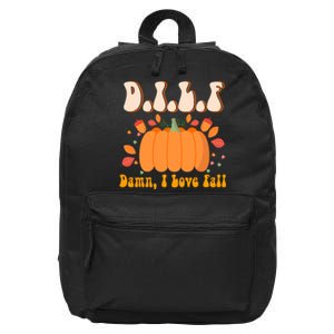 Dilf Damn I Love Fall Funny Pumpkin Autumn Lover 16 in Basic Backpack