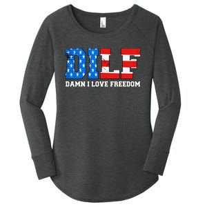 Dilf Damn I Love Freedom Funny Patriotic 4th Of July Women's Perfect Tri Tunic Long Sleeve Shirt