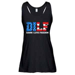 Dilf Damn I Love Freedom Funny Patriotic 4th Of July Ladies Essential Flowy Tank