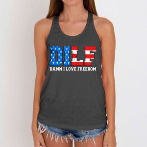 Dilf Damn I Love Freedom Funny Patriotic 4th Of July Women's Knotted Racerback Tank