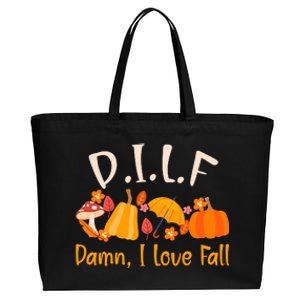 Dilf Damn I Love Fall Funny Pumpkin Autumn Lover Cotton Canvas Jumbo Tote