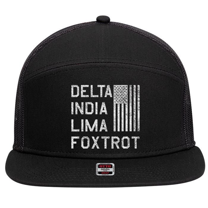 Dilf Dela India Lima Foxro Us Flag American Pario 7 Panel Mesh Trucker Snapback Hat