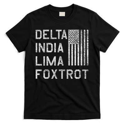 Dilf Dela India Lima Foxro Us Flag American Pario T-Shirt