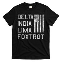 Dilf Dela India Lima Foxro Us Flag American Pario T-Shirt