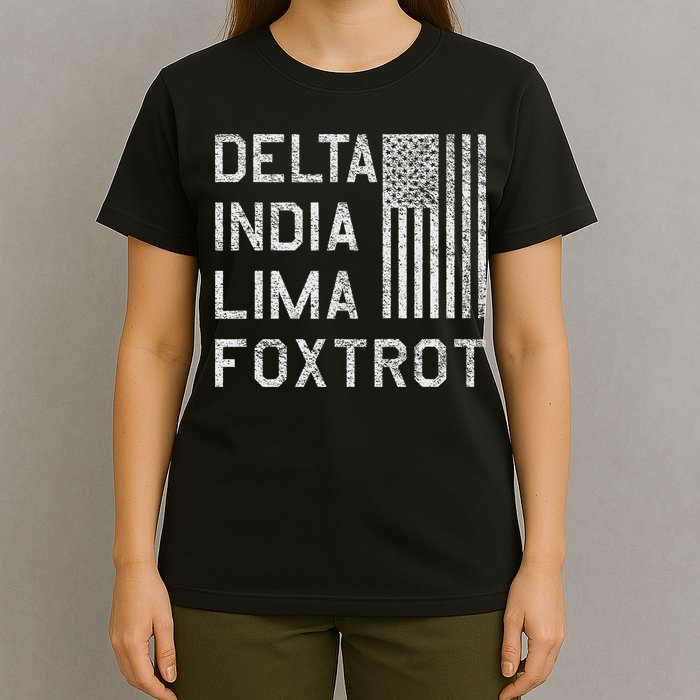 Dilf Dela India Lima Foxro Us Flag American Pario T-Shirt