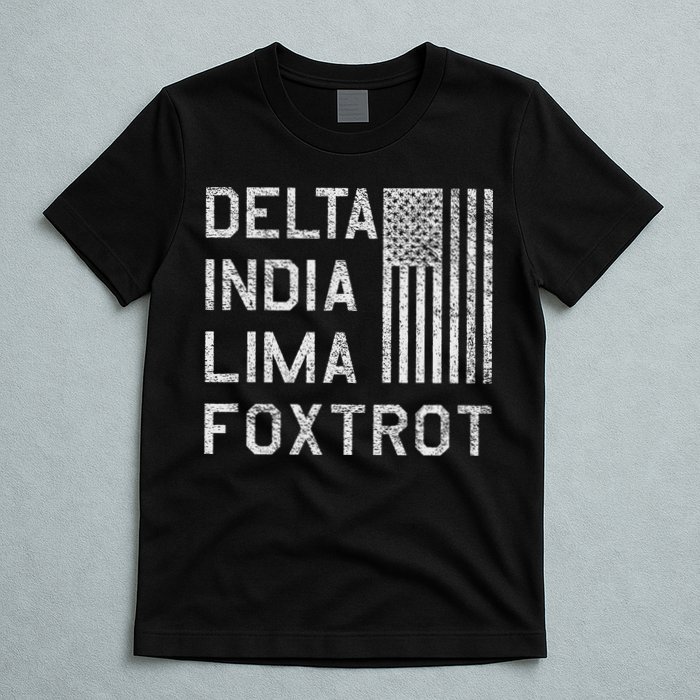 Dilf Dela India Lima Foxro Us Flag American Pario T-Shirt
