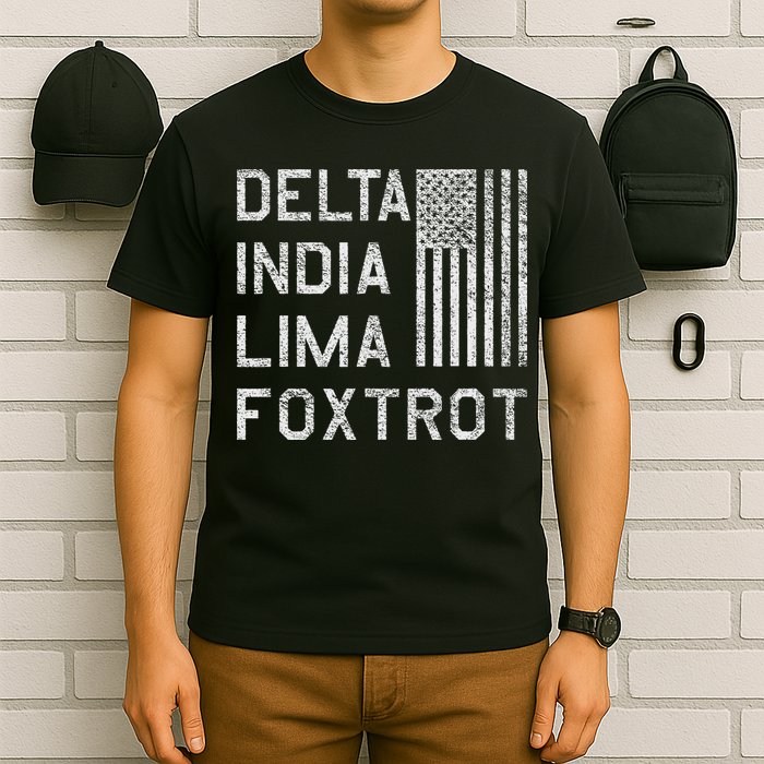Dilf Dela India Lima Foxro Us Flag American Pario T-Shirt