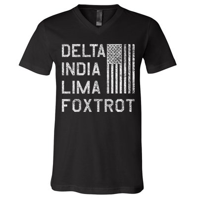 Dilf Dela India Lima Foxro Us Flag American Pario V-Neck T-Shirt