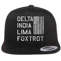 Dilf Dela India Lima Foxro Us Flag American Pario Flat Bill Trucker Hat