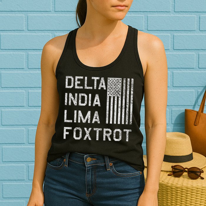 Dilf Dela India Lima Foxro Us Flag American Pario Womens Tank Top