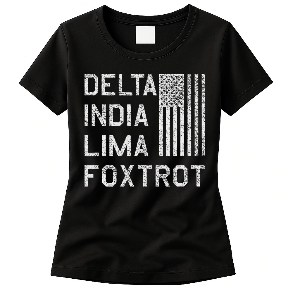 Dilf Dela India Lima Foxro Us Flag American Pario Womens T-Shirt