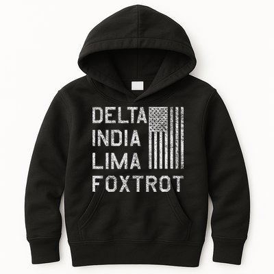 Dilf Dela India Lima Foxro Us Flag American Pario Kids Hoodie