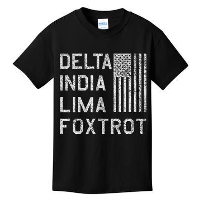 Dilf Dela India Lima Foxro Us Flag American Pario Kids T-Shirt