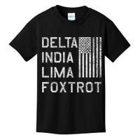 Dilf Dela India Lima Foxro Us Flag American Pario Kids T-Shirt