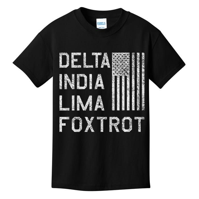 Dilf Dela India Lima Foxro Us Flag American Pario Kids T-Shirt