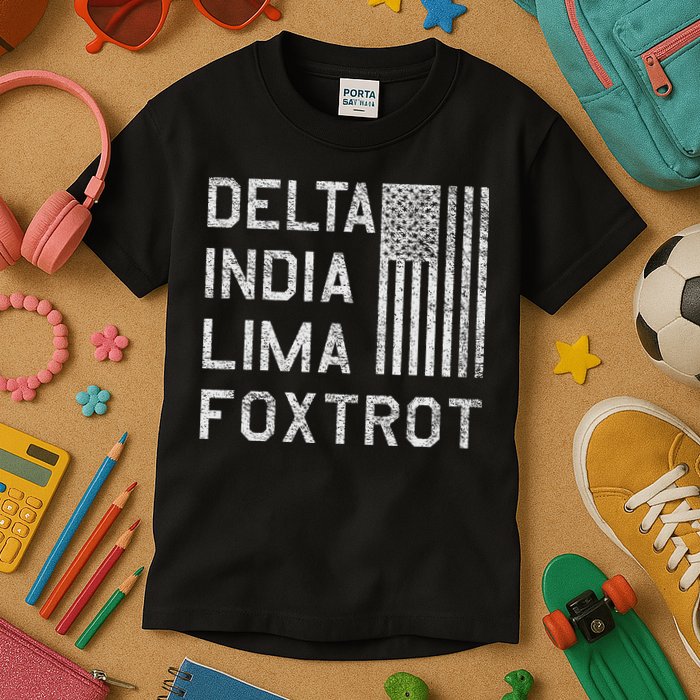 Dilf Dela India Lima Foxro Us Flag American Pario Kids T-Shirt