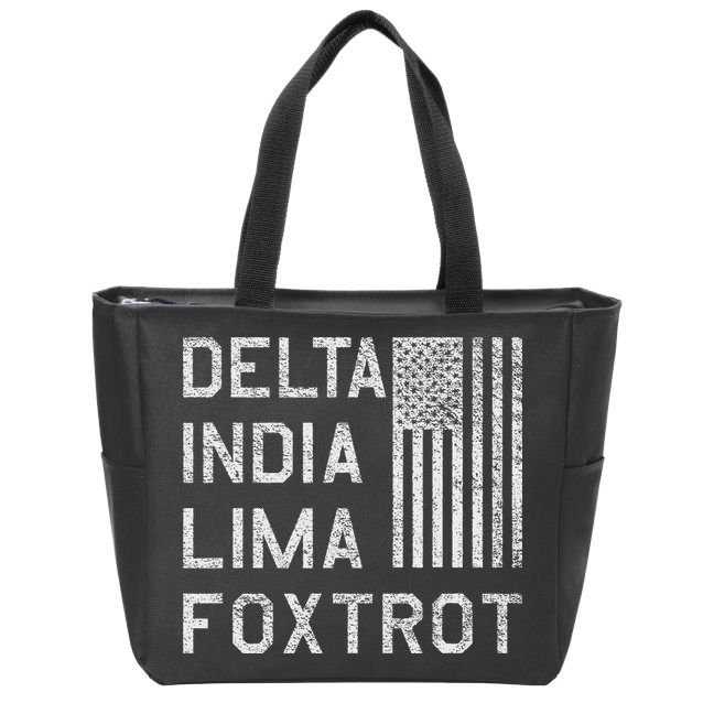 Dilf Dela India Lima Foxro Us Flag American Pario Zip Tote Bag