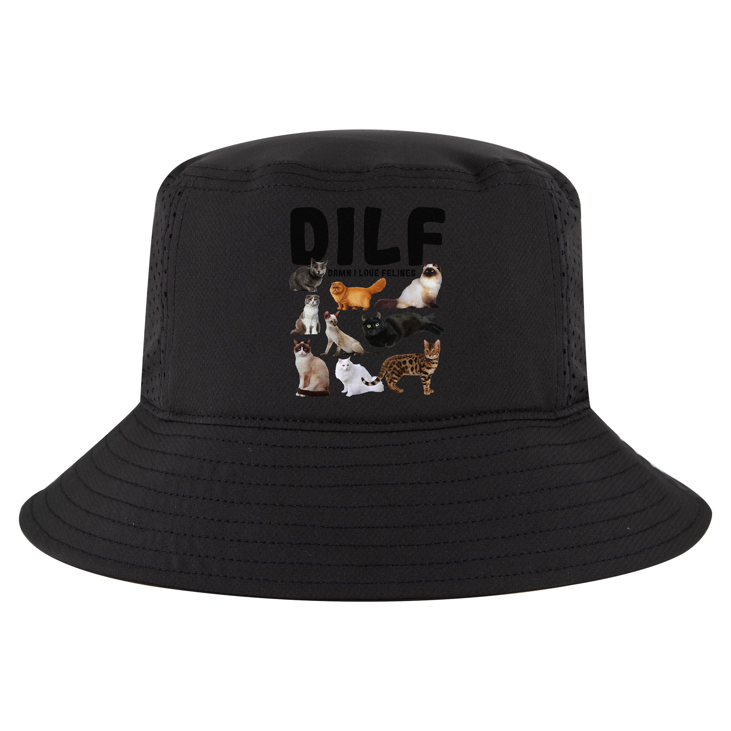 DILF Damn I Love Felines Funny Cat Kitty Lover Cool Comfort Performance Bucket Hat