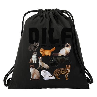 DILF Damn I Love Felines Funny Cat Kitty Lover Drawstring Bag