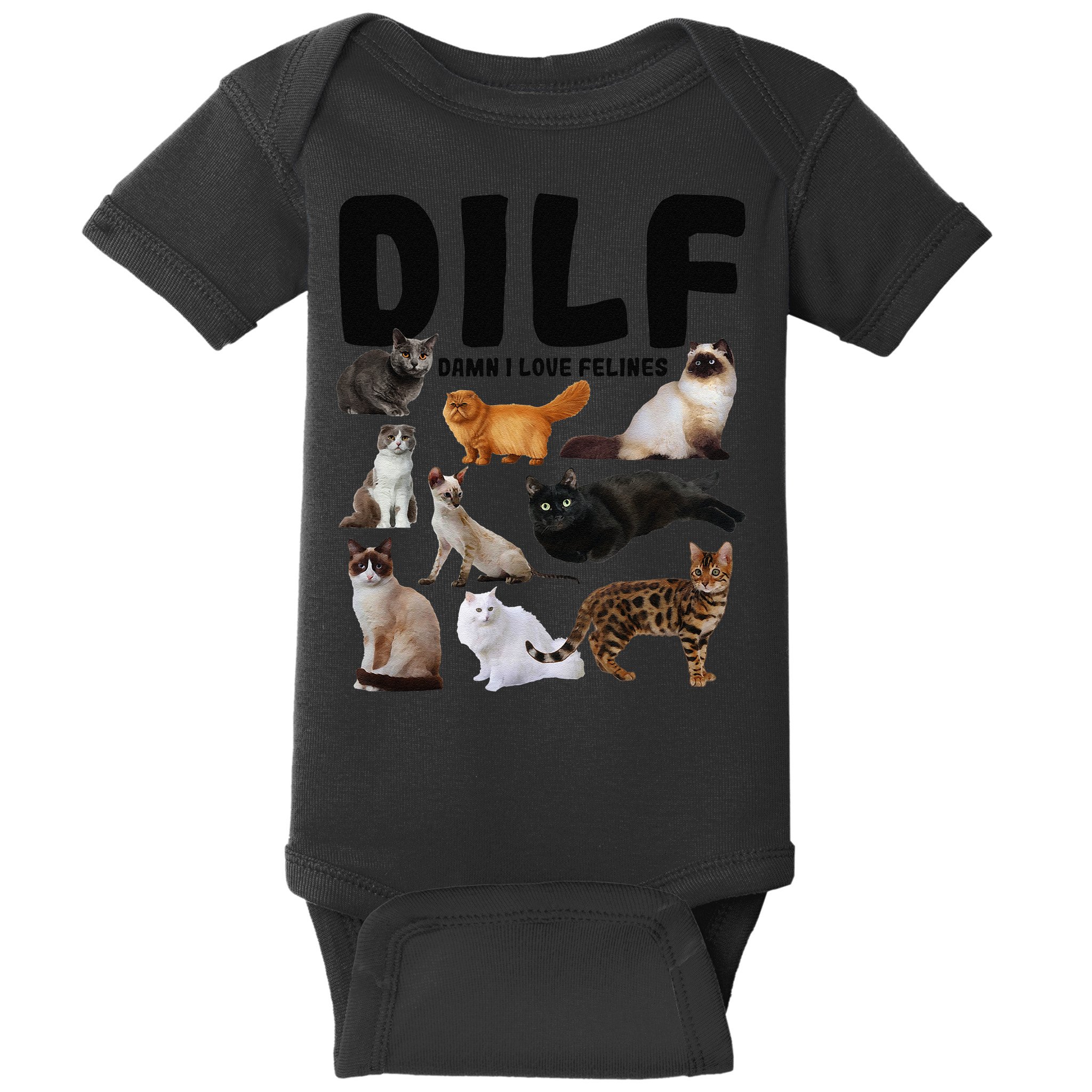 DILF Damn I Love Felines Funny Cat Kitty Lover Baby Bodysuit