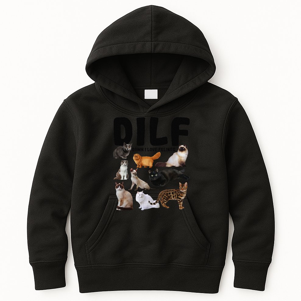 DILF Damn I Love Felines Funny Cat Kitty Lover Kids Hoodie
