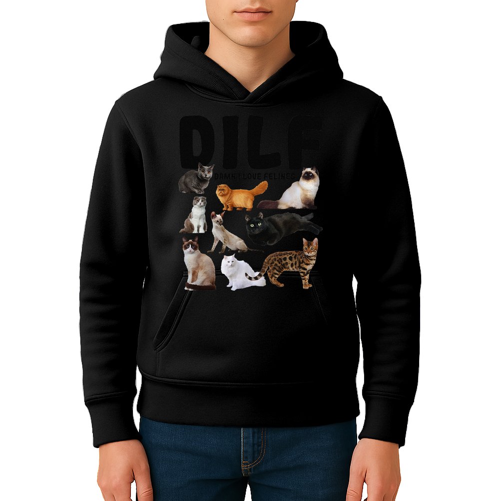 DILF Damn I Love Felines Funny Cat Kitty Lover Kids Hoodie