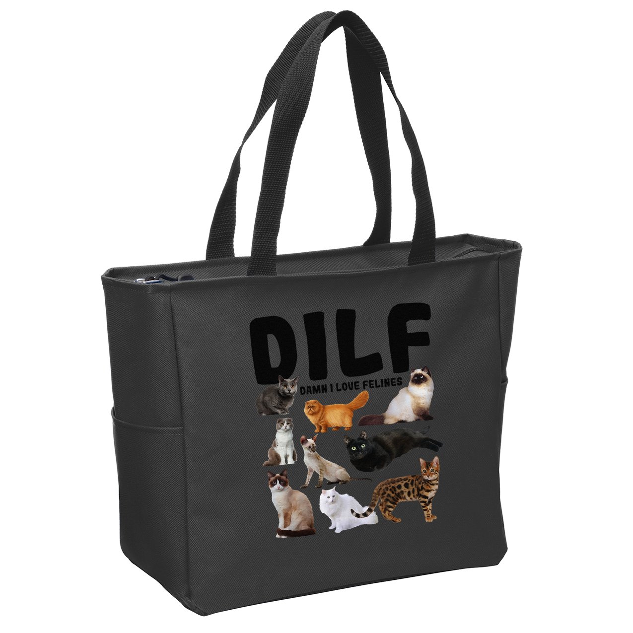 DILF Damn I Love Felines Funny Cat Kitty Lover Zip Tote Bag