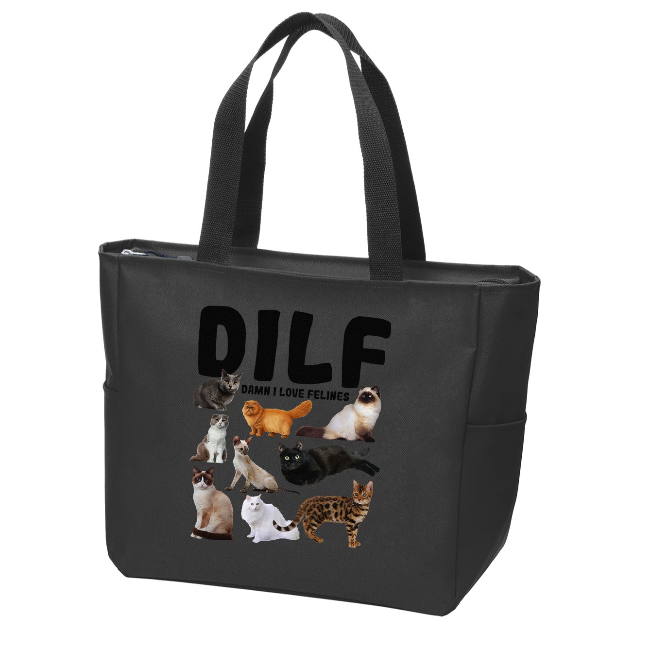 DILF Damn I Love Felines Funny Cat Kitty Lover Zip Tote Bag