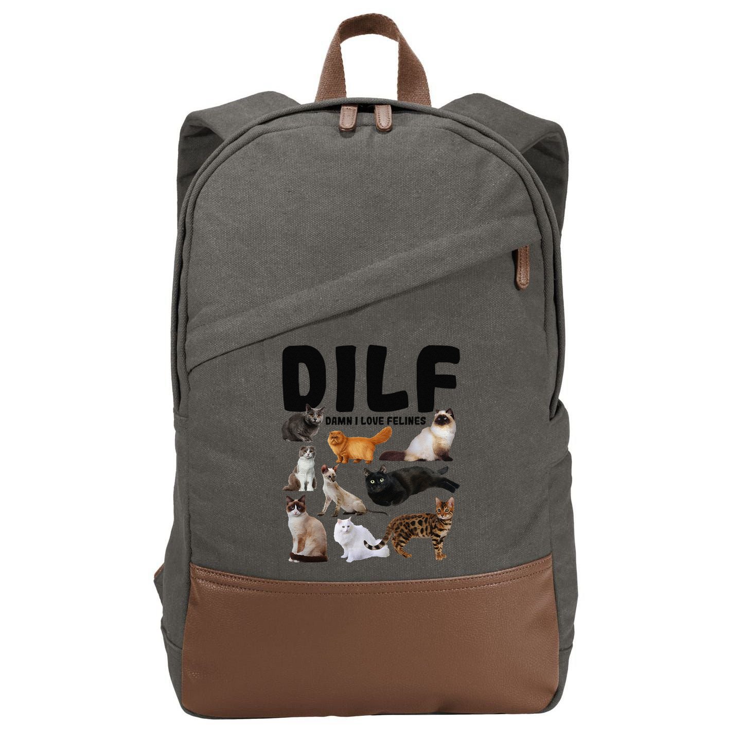DILF Damn I Love Felines Funny Cat Kitty Lover Cotton Canvas Backpack
